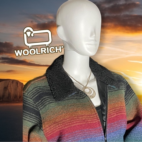 VINTAGE Woolrich Multi Ombre 17165 Rainbow Wool Barn Coat Size Medium - Picture 5 of 16